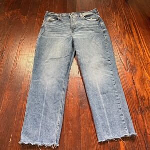 Old Navy Jeans Womens 16 Blue‎ Sky Hi Straight Button Fly 90s Raw Hem Faded